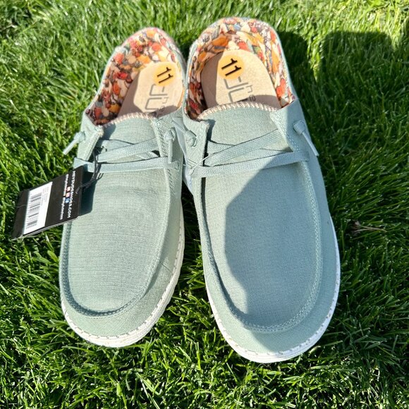 HEY DUDE Size 11 Wendy Cotton Canvas Elastic UltraLIGHT EVA Outsole Deck Boat Sh - Picture 14 of 15